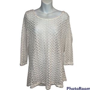 JM Collection Elegant Overlay Top. Size XLP. Ivory in color